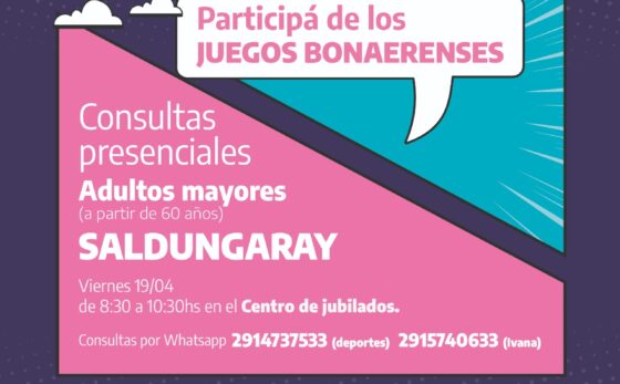 Juegos Bonaerenses: Consultas presenciales para adultos mayores en Sierra y Saldungaray