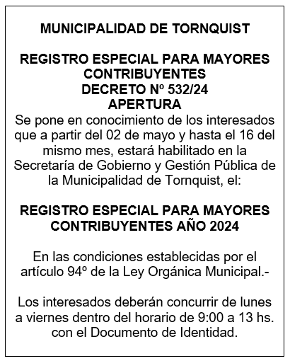 Apertura del Registro Especial para Mayores Contribuyentes