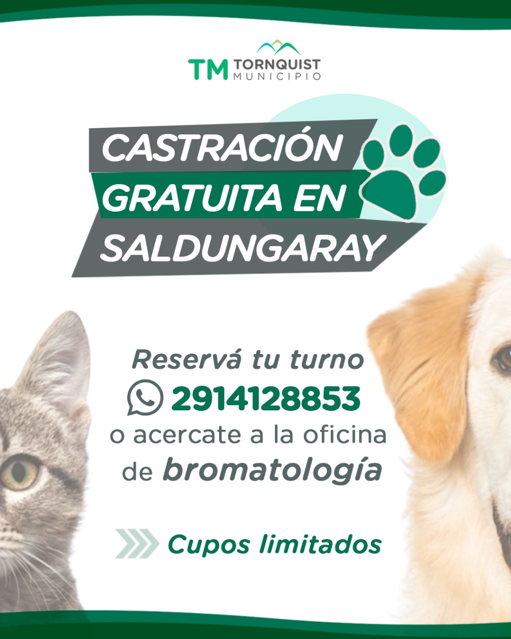 Habrá castración gratuita en Saldungaray