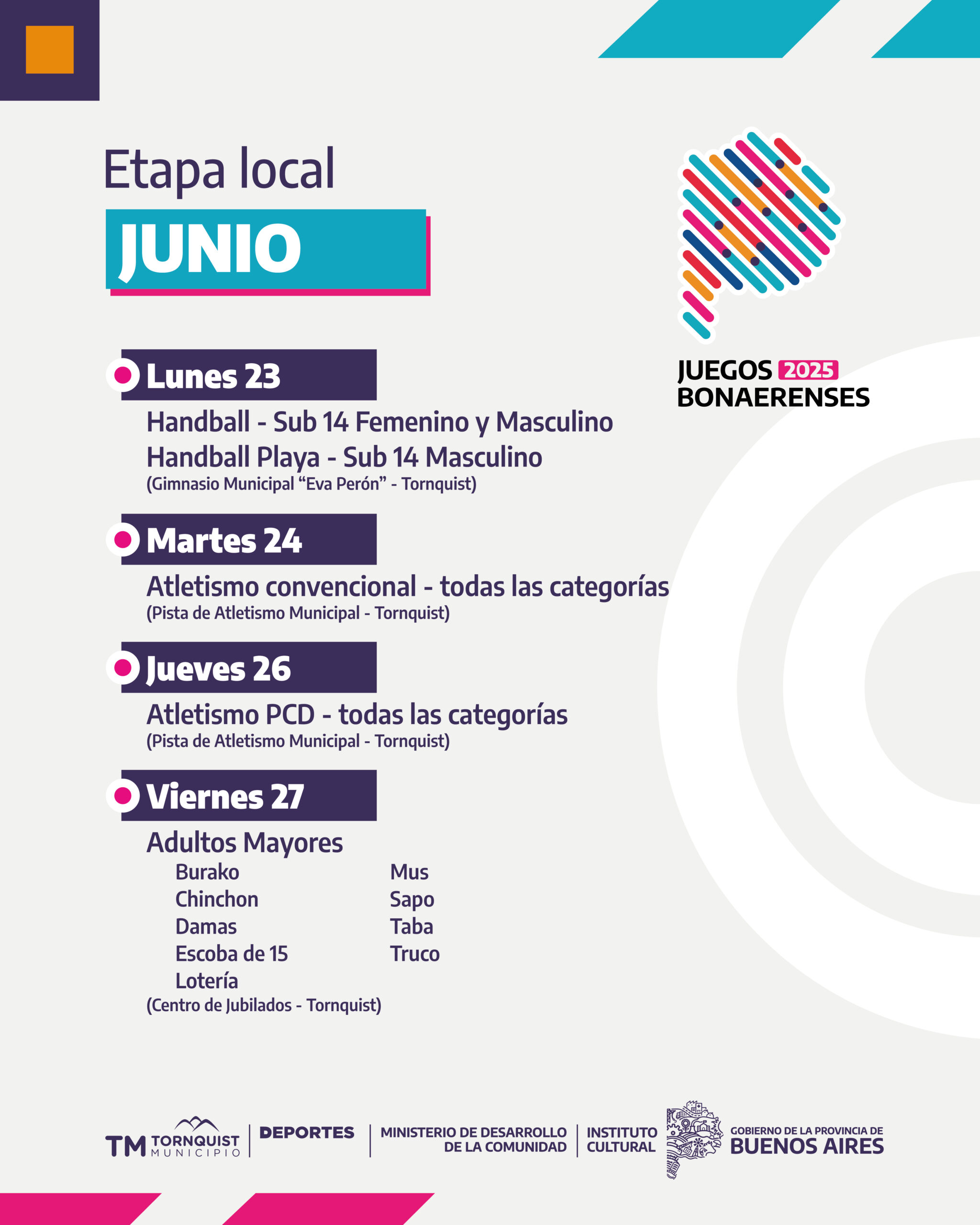 La Etapa Local de los Juegos Bonaerenses ya tiene su cronograma